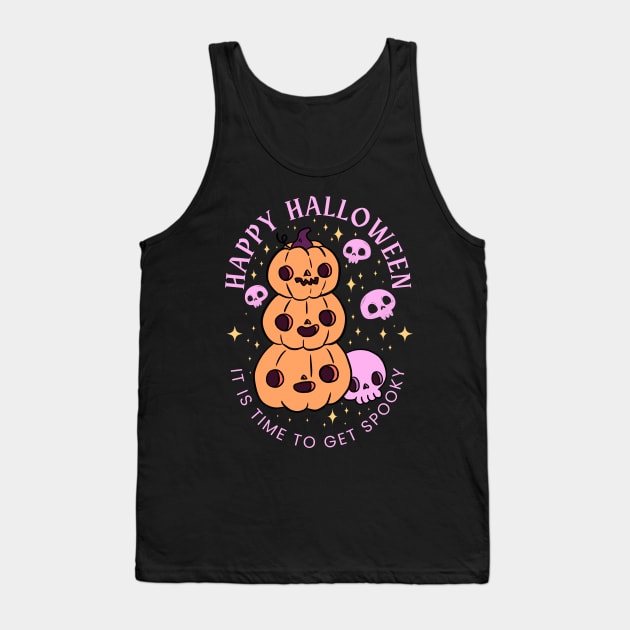 Happy halloween it is time to get spooky a cute pumpkin pile design with skulls Tank Top by Yarafantasyart